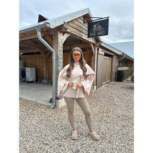 Beige Scarf Detail Poncho Cape