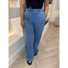 Mid Denim Drawstring Waist Wide Leg Jeans