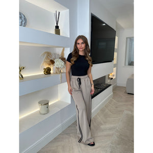 Mocha Stripe Side Wide Leg Joggers