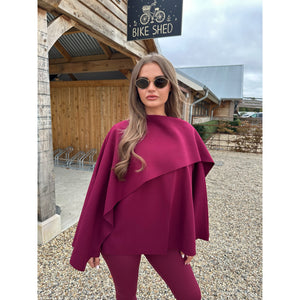 Burgundy Scarf Detail Poncho Cape