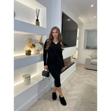 Black Collar Rib Knit Midi Dress