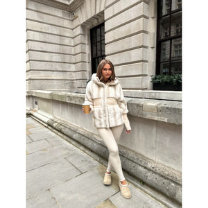 Cream Faux Fur Knit Detail Puffer Coat
