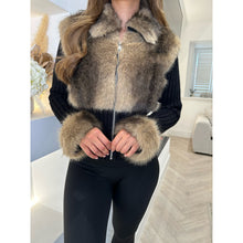 Black Faux Fur Zip Knitted Cardigan