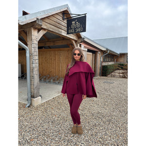 Burgundy Scarf Detail Poncho Cape