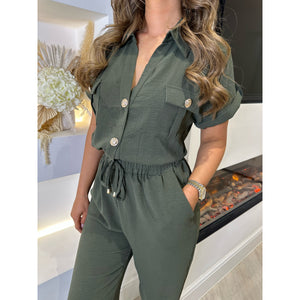 Khaki Utility Button Detail Jumpsuit