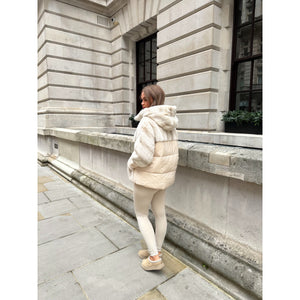 Cream Faux Fur Knit Detail Puffer Coat