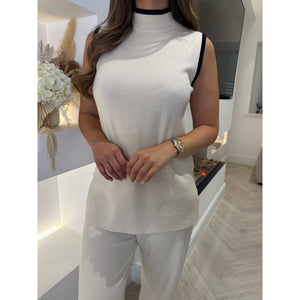 Cream Contrast High Neck Lounge Set