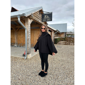 Black Scarf Detail Poncho Cape