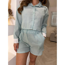 Mint & White Stripe Shirt & Shorts Set