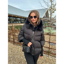 Black Faux Fur Short Hooded Puffer Coat