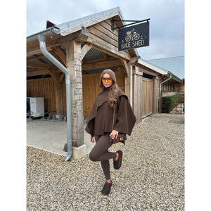 Chocolate Brown Scarf Detail Poncho Cape
