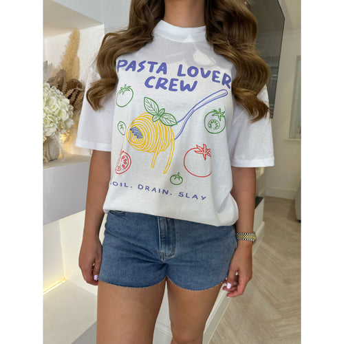 Pasta Lover Crew Oversized Graphic Print T-Shirt