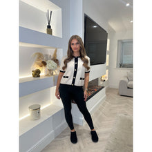 Beige Contrast Trim Button Knitted Top