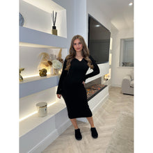 Black Collar Rib Knit Midi Dress