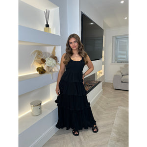 Black Ruffle Tiered Maxi Dress