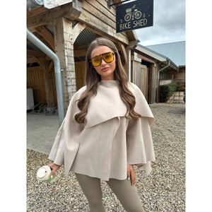 Beige Scarf Detail Poncho Cape