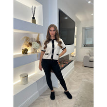 Beige Contrast Trim Button Knitted Top