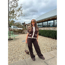 Chocolate Brown Contrast Trim Knitted Button Top