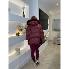 Burgundy Faux Fur Short Hooded Puffer Coat