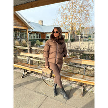 Chocolate Brown Faux Fur Short Hooded Puffer Coat